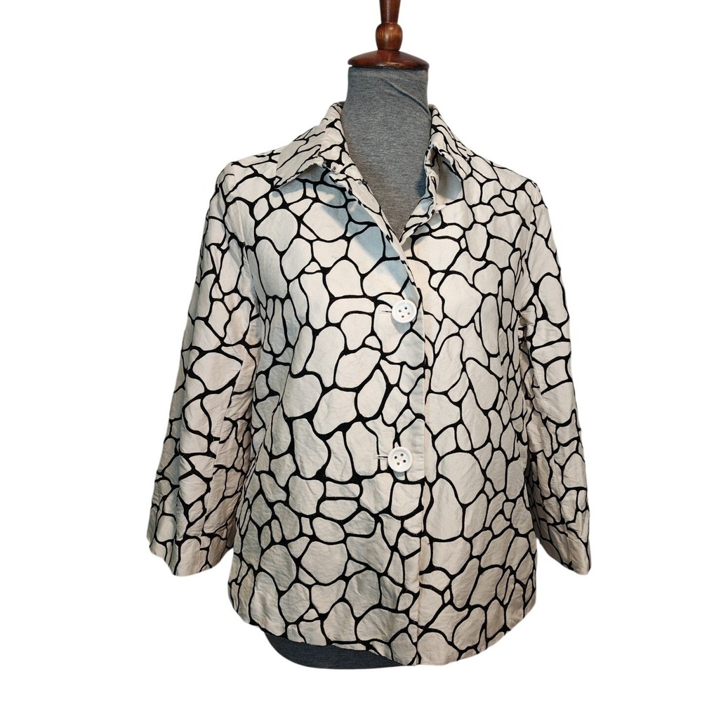 Quite Luxury Minimalist Chic DonCastor Black White 100%Silk Abstract 10 Jacket